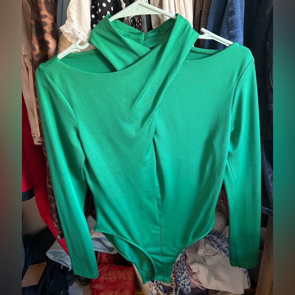 Zara Emerald Green Cross-Back Long Sleeve Bodysuit